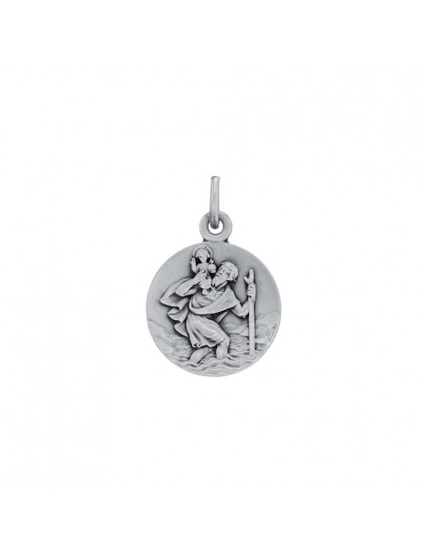 Saint-Christophe round medal in rhodium silver