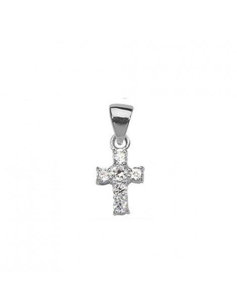 Small cross pendant in sterling silver and zirconium oxides