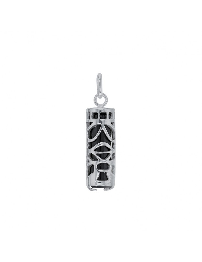 Pendentif Tiki Onyx symbole Sagesse en argent rhodié