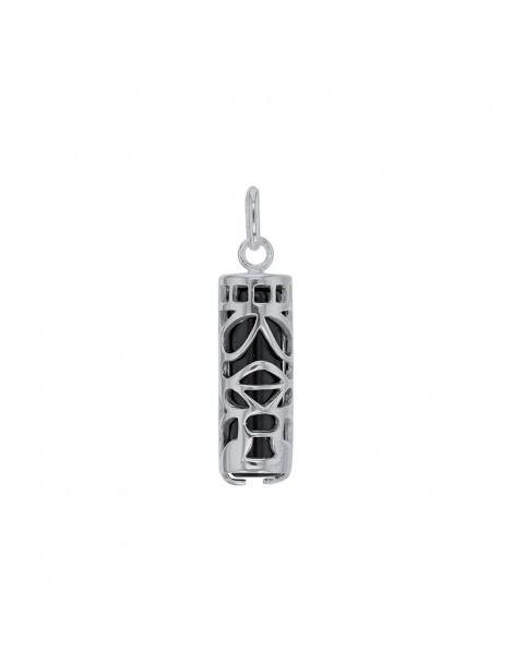 Tiki Onyx pendant symbol Wisdom in rhodium silver