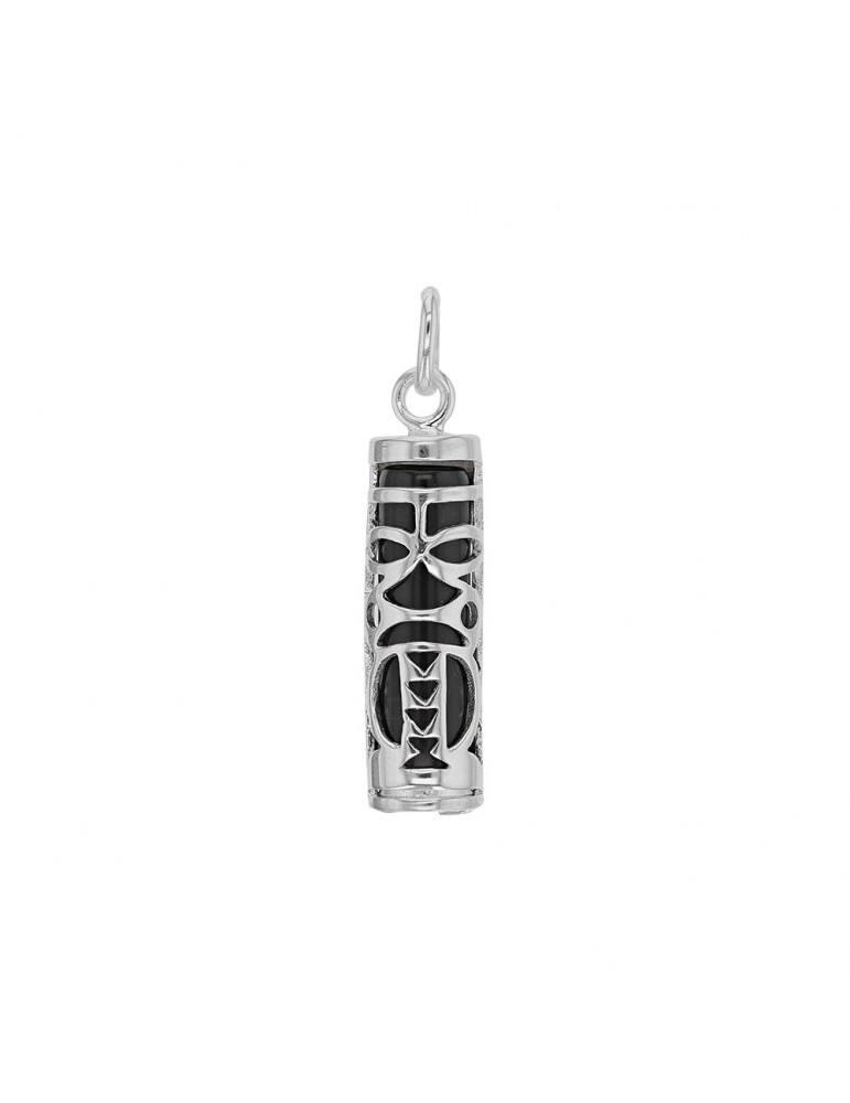Pendentif Tiki Onyx symbole Tendresse en argent rhodié