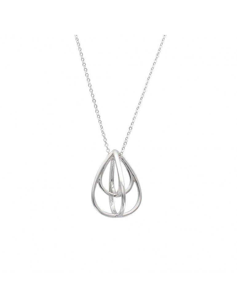 Necklace with oval pendant and scroll in rhodium silver