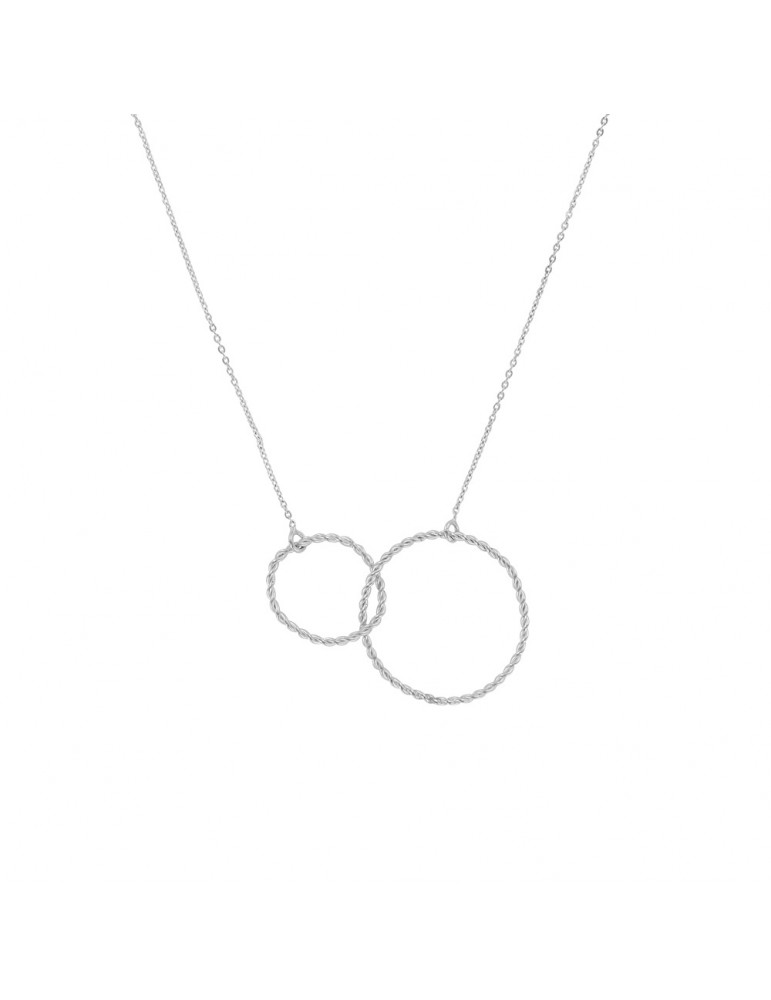 Necklace with two circles mixed in rhodium silver