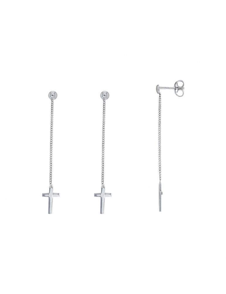 Earrings adorned with a rhodium silver cross