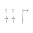 Cross earrings in rhodium silver and zirconium oxides