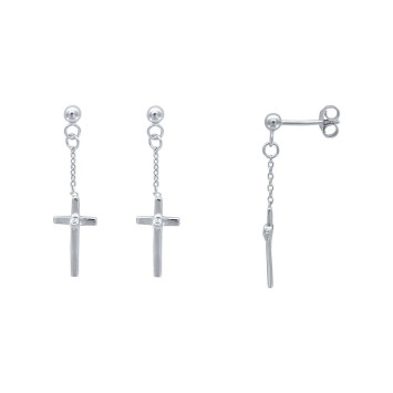 Cross earrings in rhodium silver and zirconium oxides 3131610 Laval 1878 38,00 €