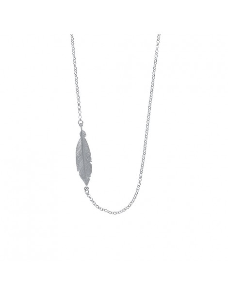 Necklace decorated with a rhodium-plated silver feather