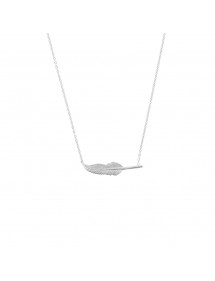Necklace decorated with a horizontal rhodium silver feather