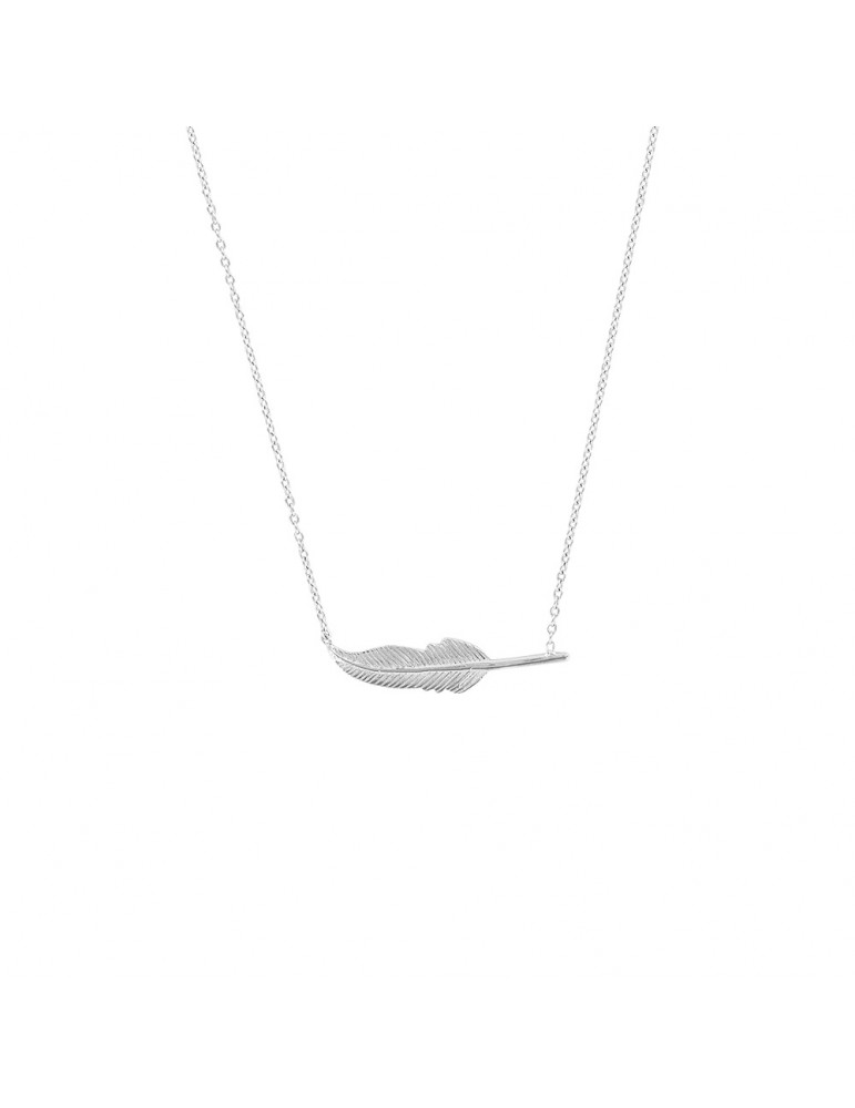 Halskette mit einer horizontalen Rhodium Silberfeder verziert