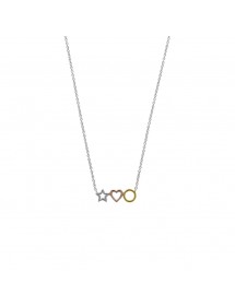 Star necklace in rhodium silver with pink gold heart and golden circle 317519 Laval 1878 33,50 €