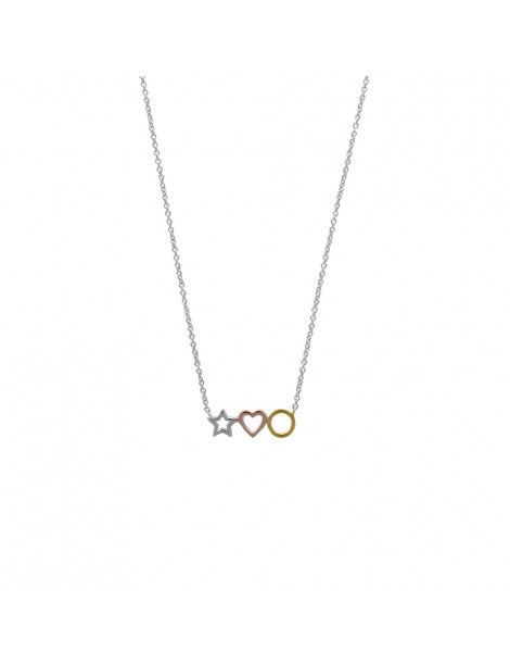 Star necklace in rhodium silver with pink gold heart and golden circle 317519 Laval 1878 32,00 €