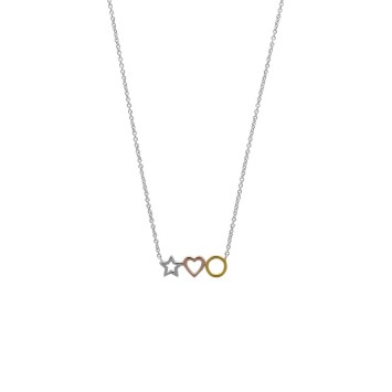 Star necklace in rhodium silver with pink gold heart and golden circle 317519 Laval 1878 32,00 €