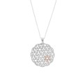 Round pendant necklace with rose silver flower
