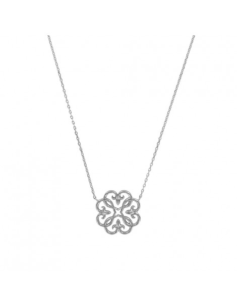Halskette mit einer abgerundeten Arabeske in Rhodium Silber verziert