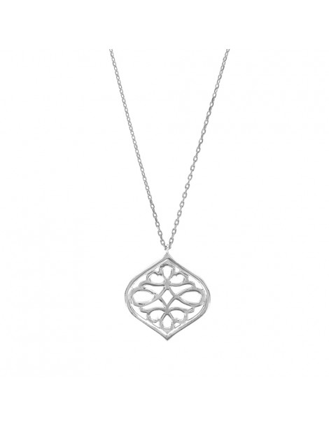 Necklace with pendant oval arabesque pattern in rhodium silver