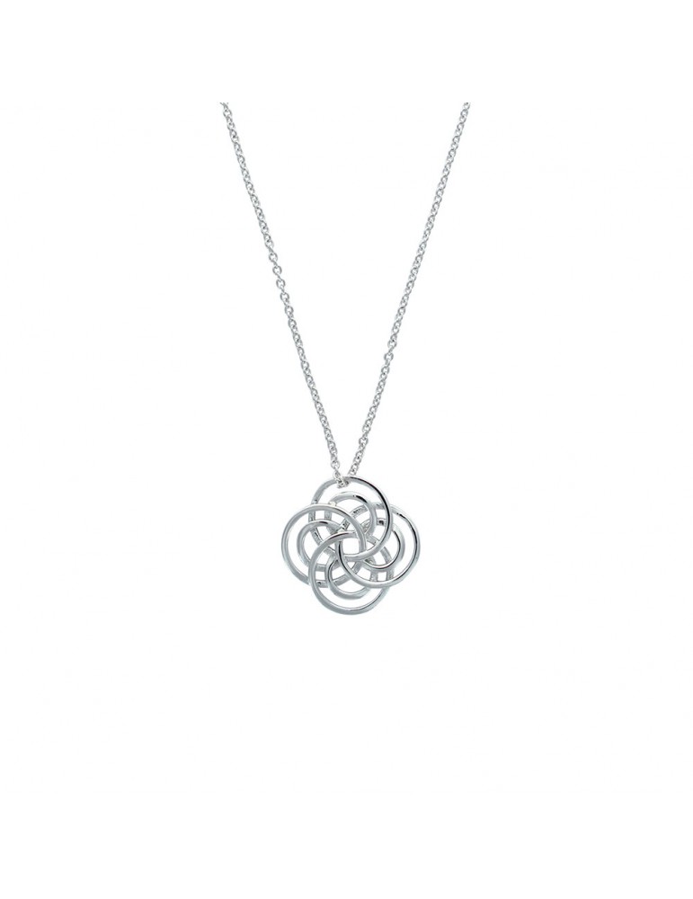 Collar de flores con círculos entrelazados en plata rodiada