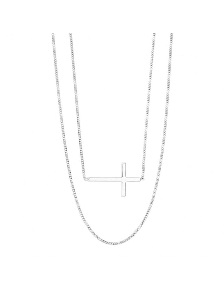 Doppelte Halskette mit einem Rhodium-Silber-Kreuz