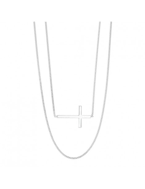 Double necklace with a rhodium silver cross