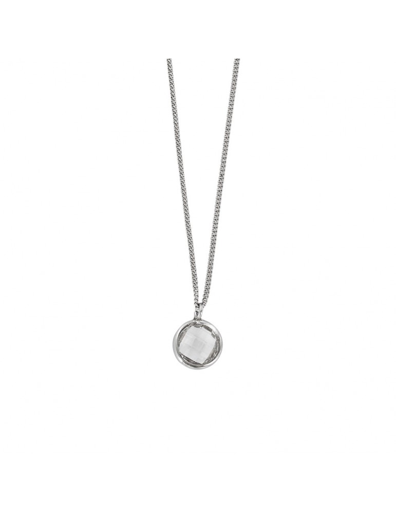 Necklace in rhodium silver round decorated with a zirconium oxide