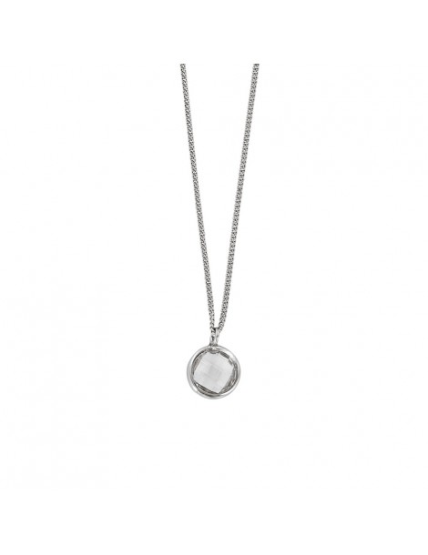 Necklace in rhodium silver round decorated with a zirconium oxide