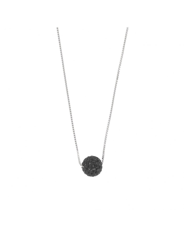 Rhodium Silber Halskette mit einer schwarzen böhmischen Kristallkugel verziert