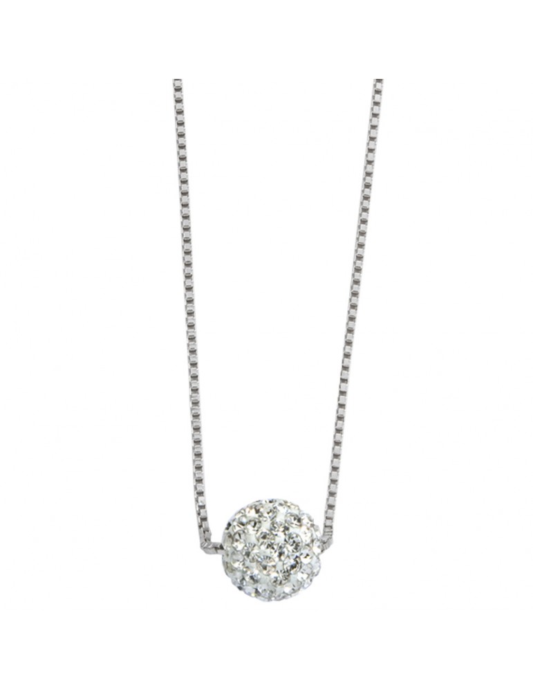 Rhodium silver necklace adorned with a white bohemian crystal ball