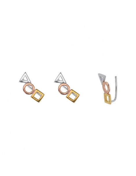 Earrings geometric shapes silver, golden silver and golden rose
