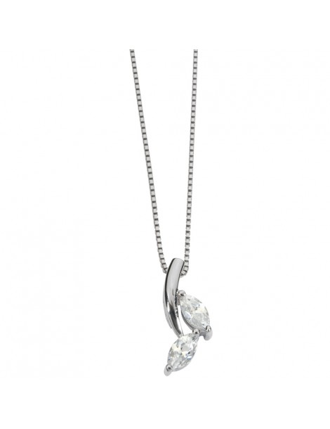 Pendant necklace in rhodium silver with 2 almond oxide stones