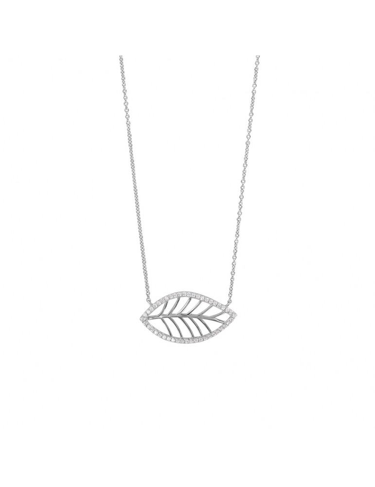 Halskette "Graphic Leaf" in Rhodium Silber und Zirkoniumoxid