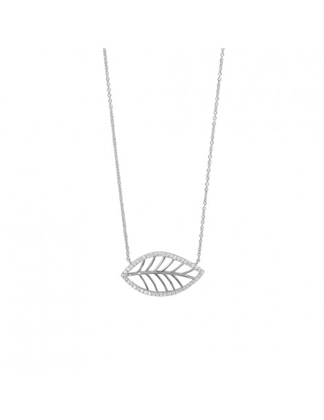Necklace "Graphic leaf" in rhodium silver and zirconium oxides
