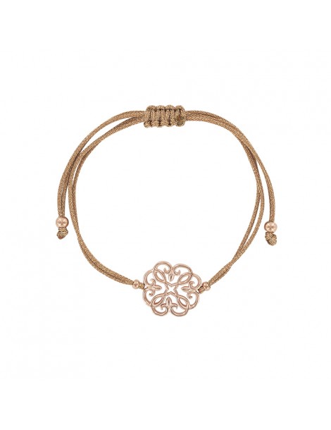 Silver arabesque bracelet with adjustable pink gilt cord