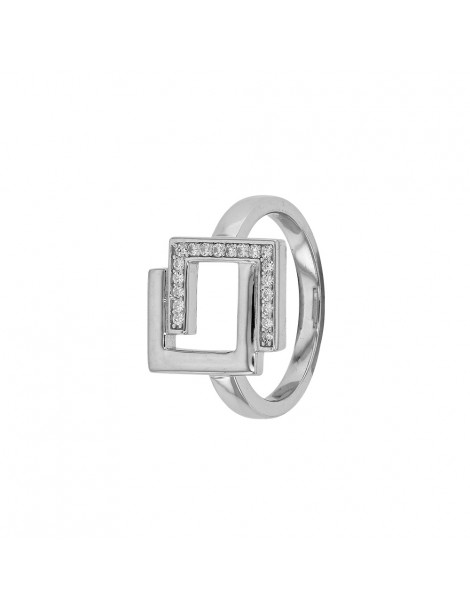 Anello "Nested square" in argento rodiato e ossidi di zirconio