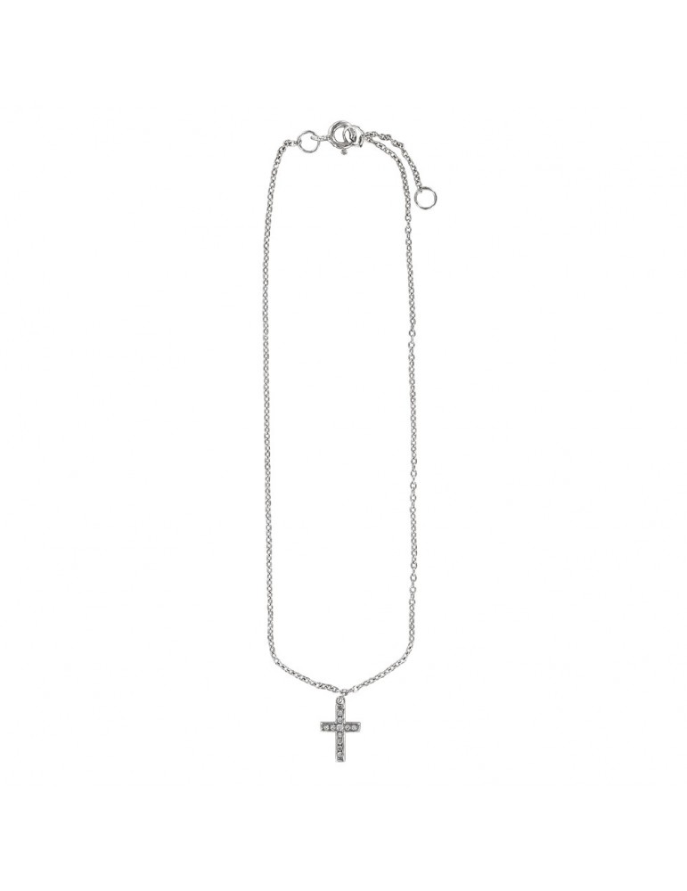 Anklet chain with cross in zirconium oxides and rhodium silver