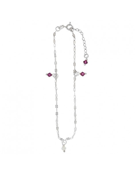 Chain anklet with fuchsia tinted oxides in rhodium silver