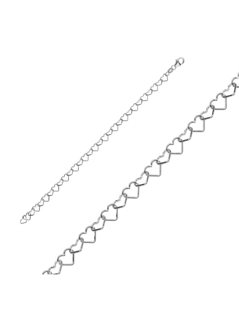 Bracelet chaîne composé de cœurs en argent massif