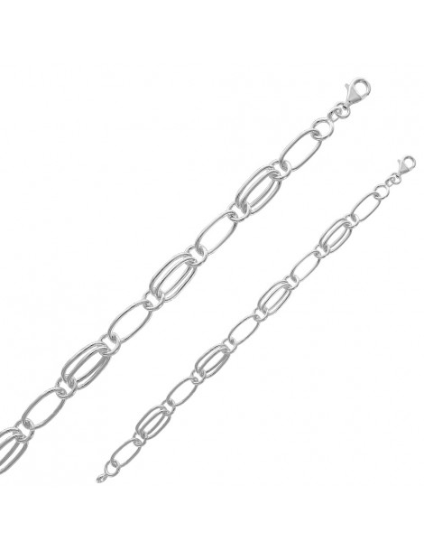 Round alternating oval link bracelet in sterling silver
