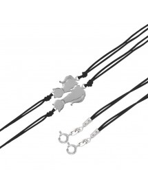 Bracelet black cord duo decorated with rhodium silver cats 3181128 Laval 1878 39,90 €