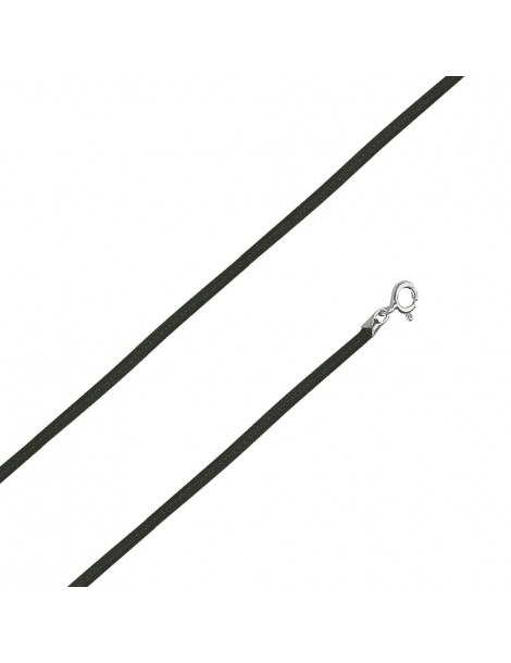 Schwarze Wildlederschnur mit solider Silberschließe - L 40 cm