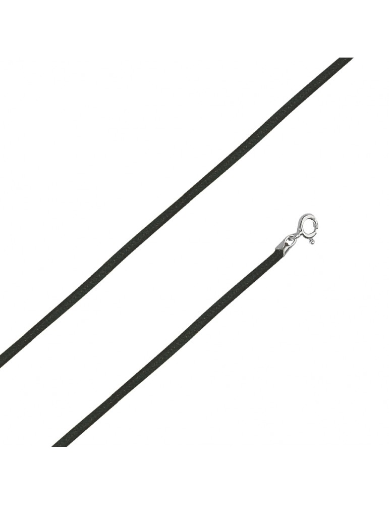 Cordón de gamuza negro con cierre de plata maciza - L 48 cm