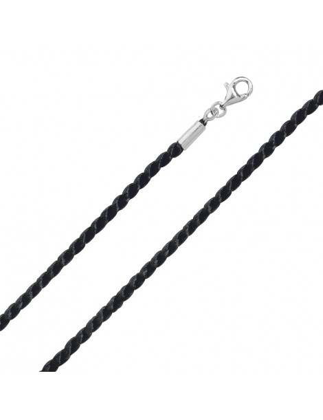 Pigmented leather cord with solid silver clasp - 42 cm