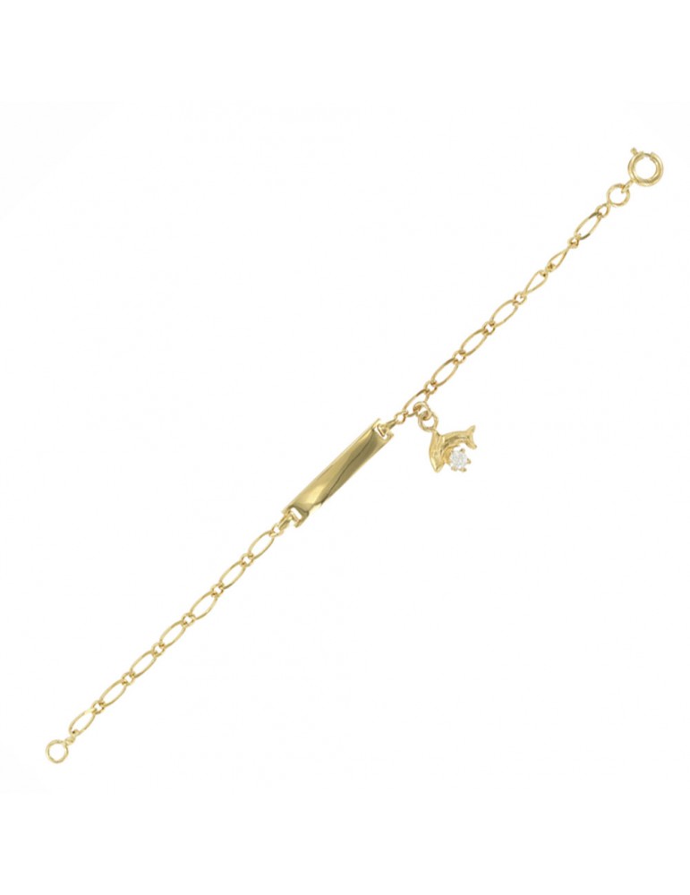 Baby dolphin identity bracelet in gold plated and zirconium oxides