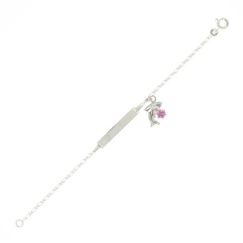 Identity bracelet in rhodium silver pink dolphin decorated with oxides 31812389 Suzette et Benjamin 42,00 €