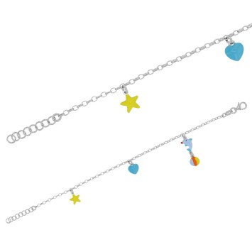 Bracelet argent rhodié avec pampilles étoile, cœur et dauphin 31812624 Suzette et Benjamin 39,90 €