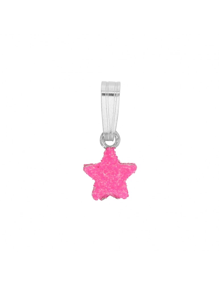 Pendant pink glitter star rhodium silver