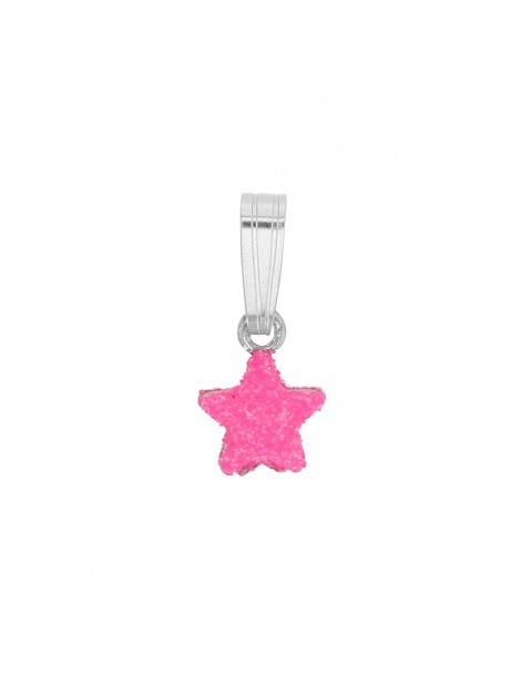 Pendentif forme étoile à paillettes rose en argent rhodié