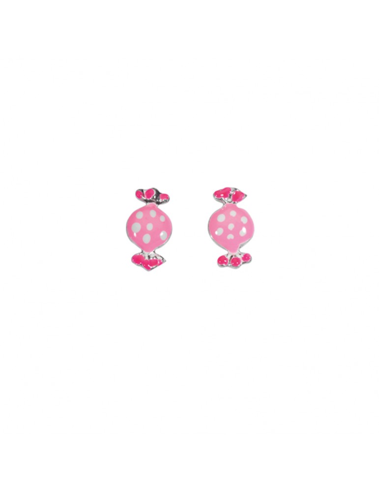 Earrings in the shape of pink candy in rhodium silver