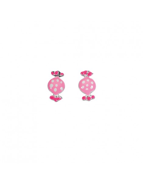 Boucles d'oreilles puces en forme de bonbon rose en argent rhodié