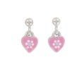 Earrings rhodium silver with pink heart for children
