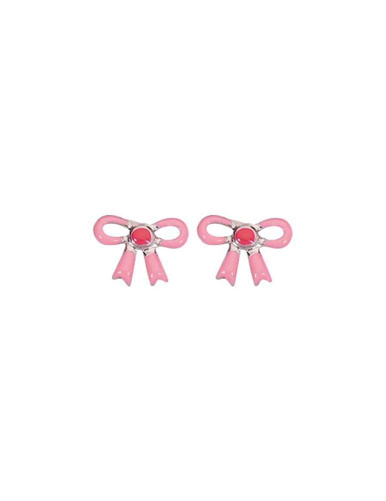 Earrings chips with pink bow rhodium silver