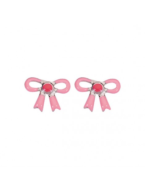 Boucles d'oreilles puces avec nœud rose en argent rhodié